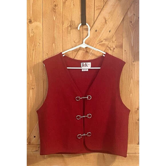 Vtg R&K Women's Red Silver Horse Bit Wool Vest 10 Equestrian Holiday Old Money - Picture 1 of 11